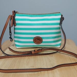Dooney & Bourke Aqua and White Striped Crossbody Bag